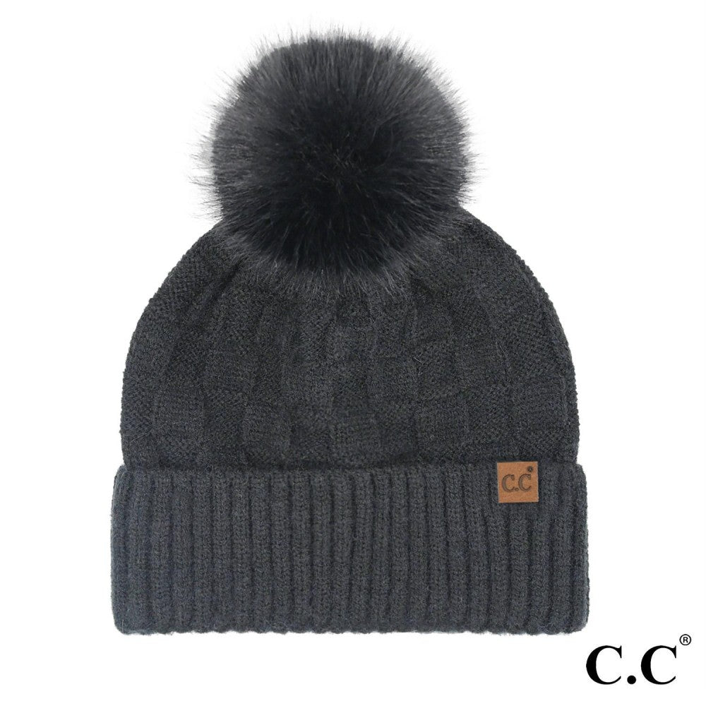 BLACK POM BEANIE